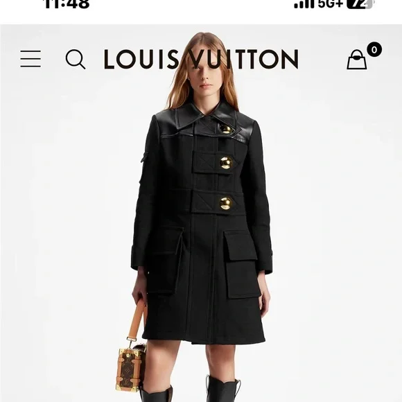 Louis Vuitton Leather Accent Snap Button Coat - Picture 3 of 6